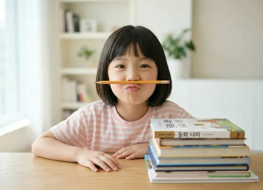 책과 연필을 활용하며 흥미롭게 학습 활동에 참여하는 초등학생 아동