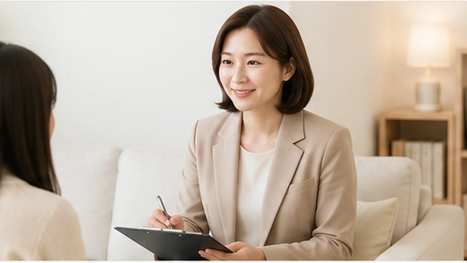 상담사가 사회적 상황과 관계의 어려움에 대해 청소년과 대화하는 장면