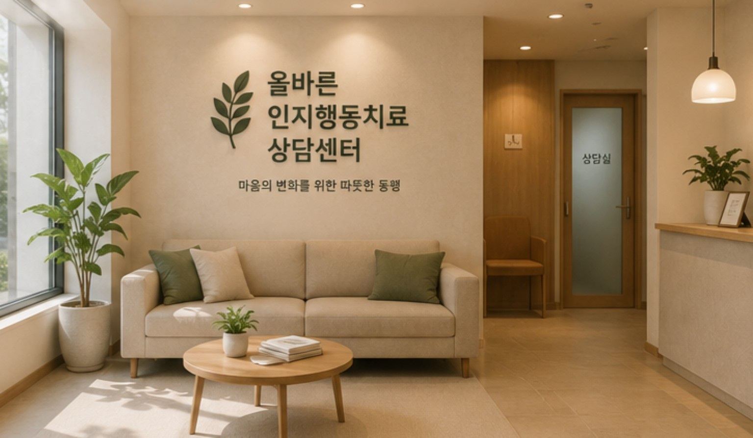 따뜻한 상담센터 대기 공간 이미지